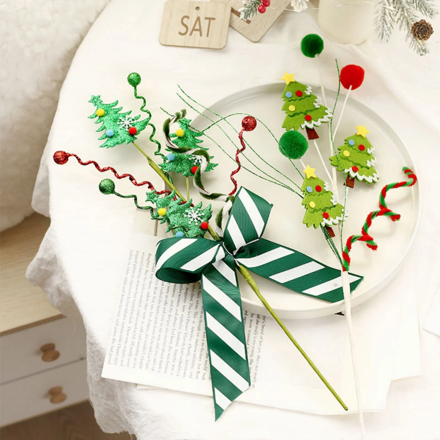 

2025 Christmas Decorations 45cm Cartoon Christmas Tree Bow Simulated Branches DIY Xmas Tree Garland Accessory Party Decor Props