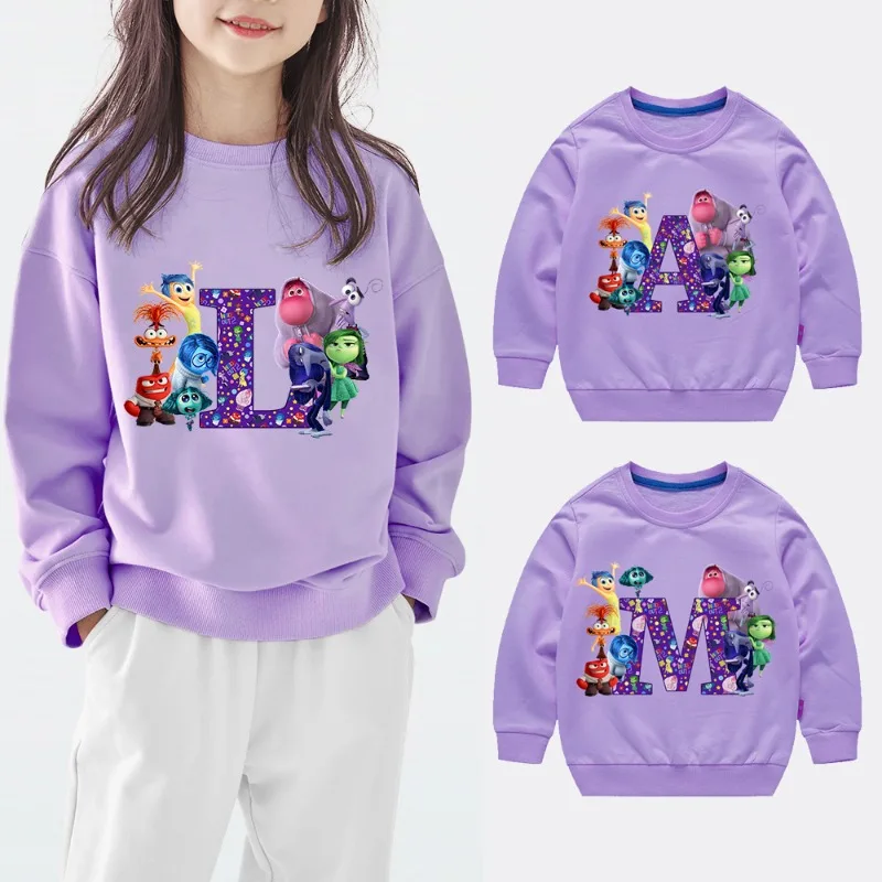 Disney Inside Out 2 dziewczyny bluza z nadrukiem kreskówkowym jesień dzieci Anime śliczne topy dziecięca odzież z długim rękawem luźny sweter