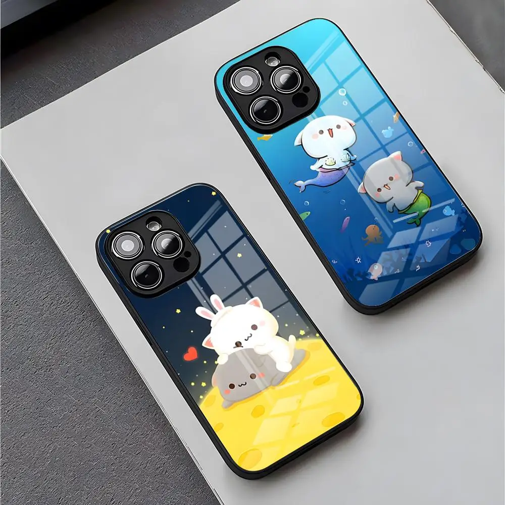 Peach Mochi Cat Gaming Phone Case for iPhone 15 Pro Max 14 Plus 17 Pro Max 12 11 13 X XR XS 16 Plus Air SE Glass Cover