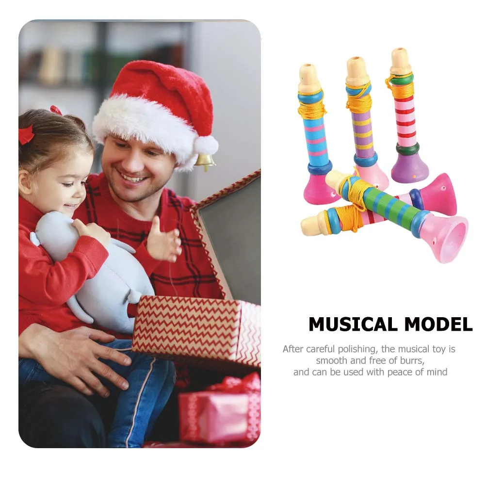 3 قطع خشبية للأطفال محاكاة البوق الموسيقية اللعب الملونة التعليمية مرحلة الأداء الدعامة صافرة للأطفال في وقت مبكر #2