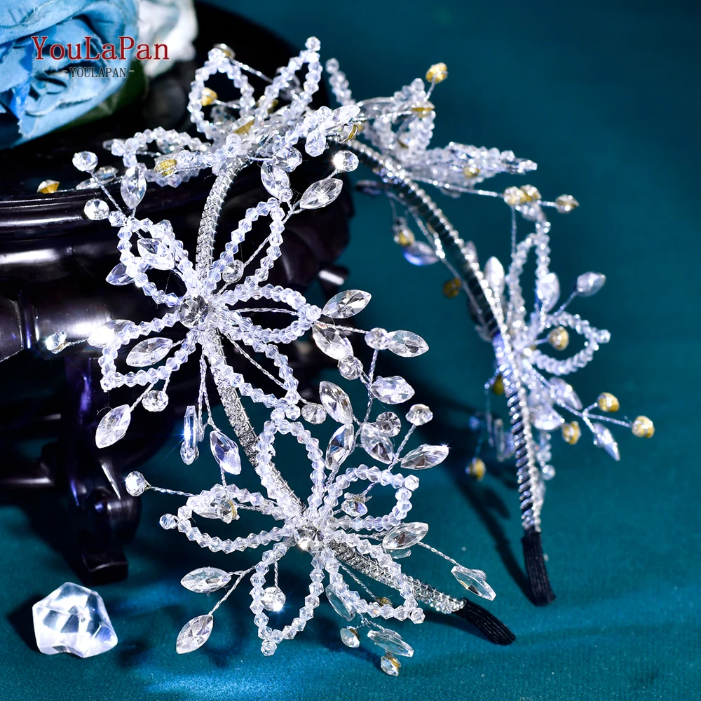 

TOPQUEEN Shiny Crystal Flower Headband Wedding Hair Hoop Bridal Headpiece Women Banquet Prom Hair Accessories Party Tiara HP875
