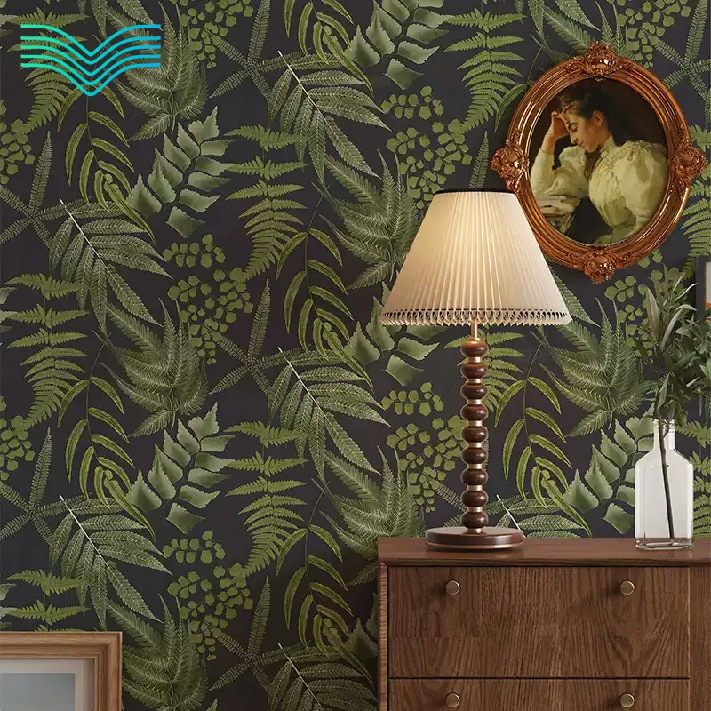 Dark Background Retro Green Fern Self Adhesive Wallpaper Rental Room Renovation Decor Living Room Background Wall Makeover