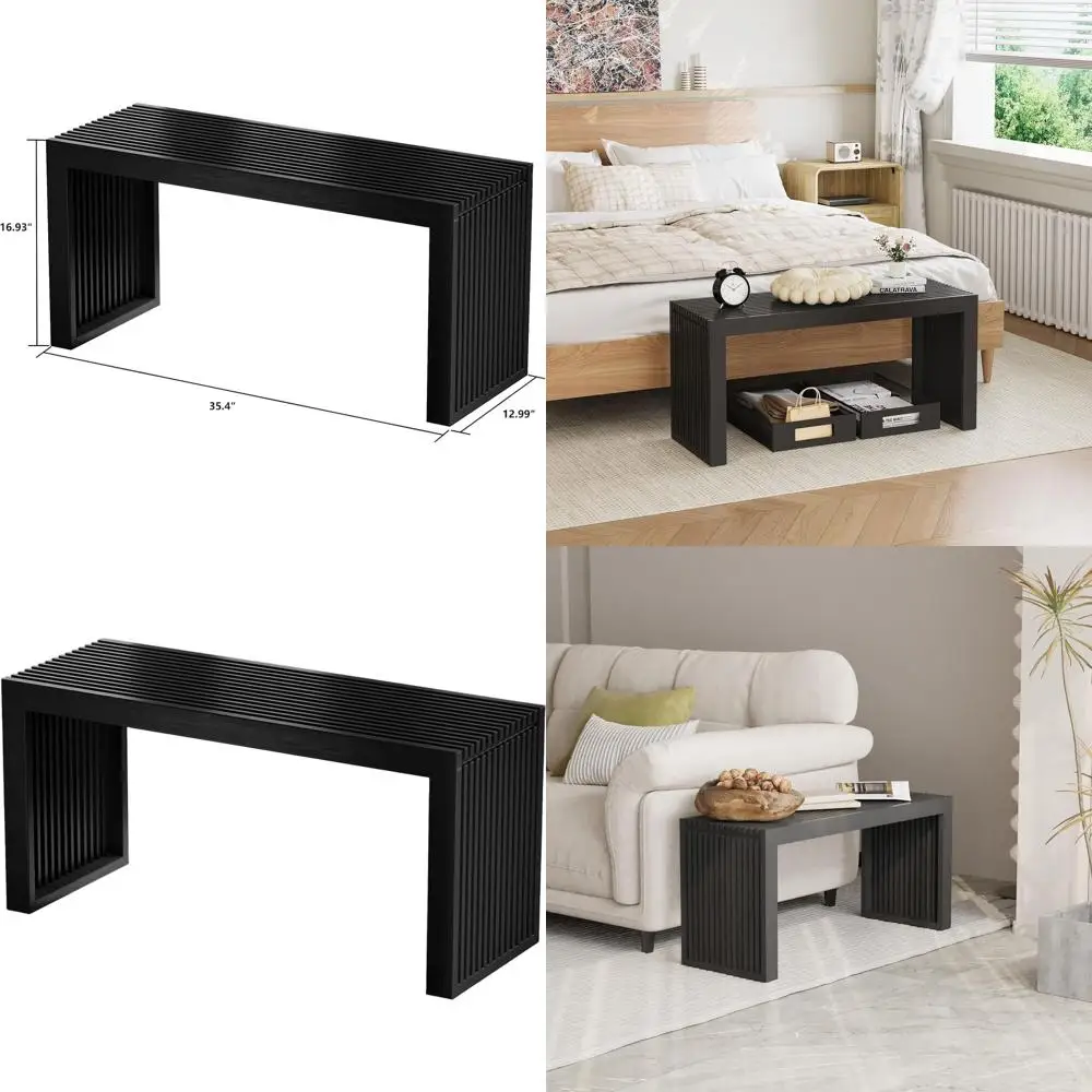 

35 Farmhouse Style Indoor Dining Bench, Multi-Purpose Bamboo Bench for Kitchen, Entryway, Outdoor Use