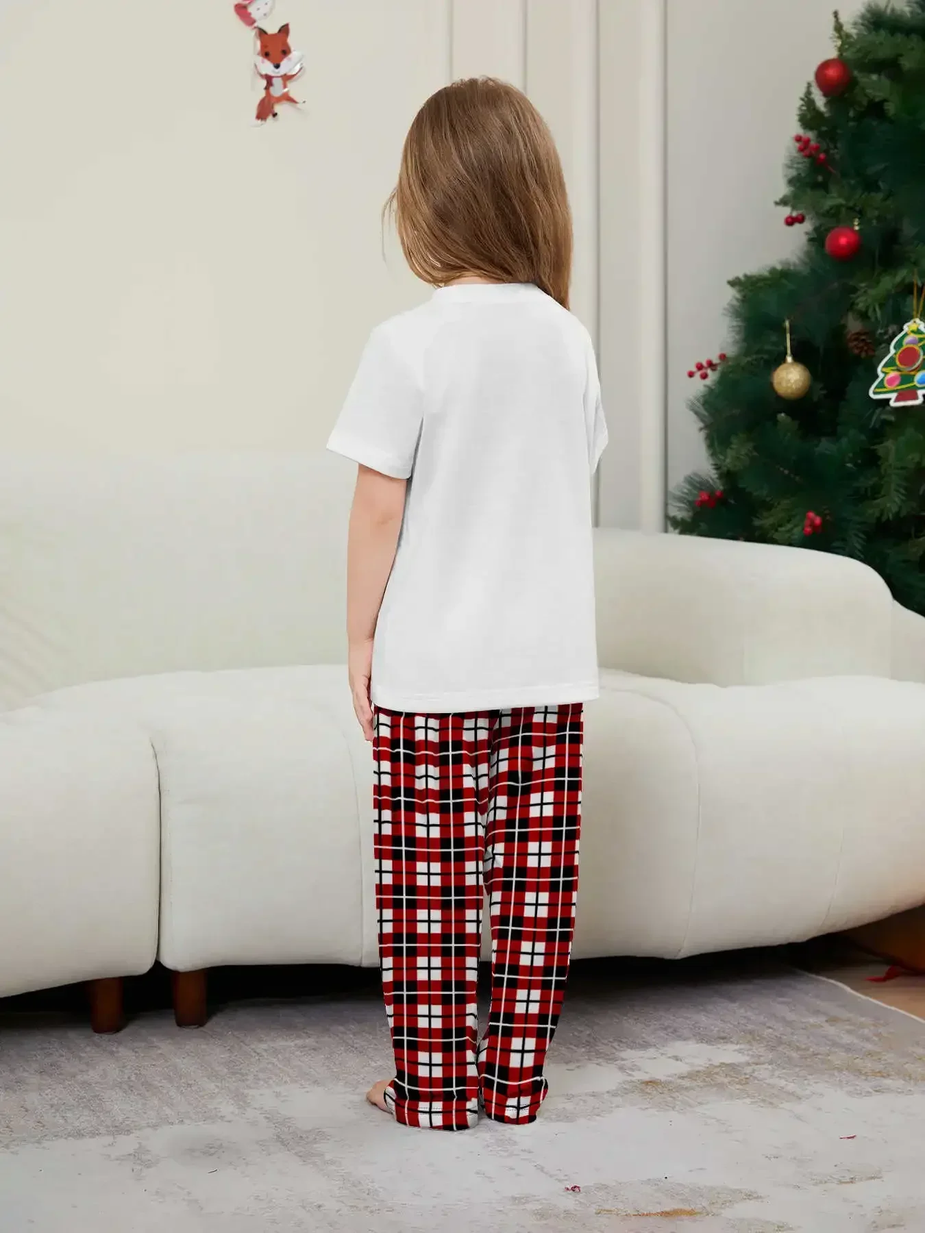 Cute Elk Print Family Christmas Pajamas Set Short Sleeve O Neck Top+Long Pants 2 Pieces Suit Casual Soft Sleepwear Xmas Look Pjs