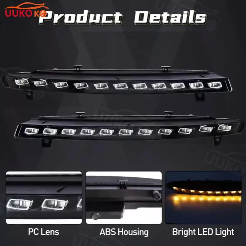 For Audi Sport version Q7 2010-2015 No Dynamic turn 11 Lamp Beads Daytime Running Lights Front Bumper LED DRL Turn Signal Light