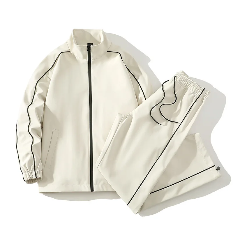 Autumn Winter Men's Zipper Windproof Tracksuits Stand Collar Jacket Coat And Casual Straight Drawstring Pants Two Piece Sets