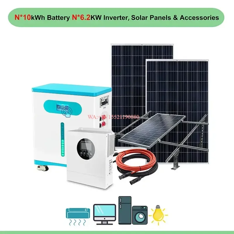 WMWMNU for Solar Panels with Battery and Inverter Home Solar Energy System Kit 10kWh Lithium Ion Battery 6.2kW MPPT Inverter