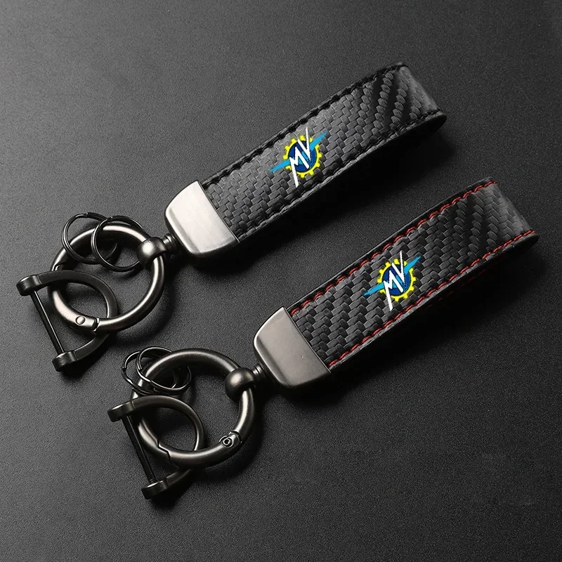 

Motorcycle Carbon Fiber Leather Keychain Horseshoe Buckle Jewelry for MV Agusta F3 675 800 Brutale 800 1000 Motorcycle