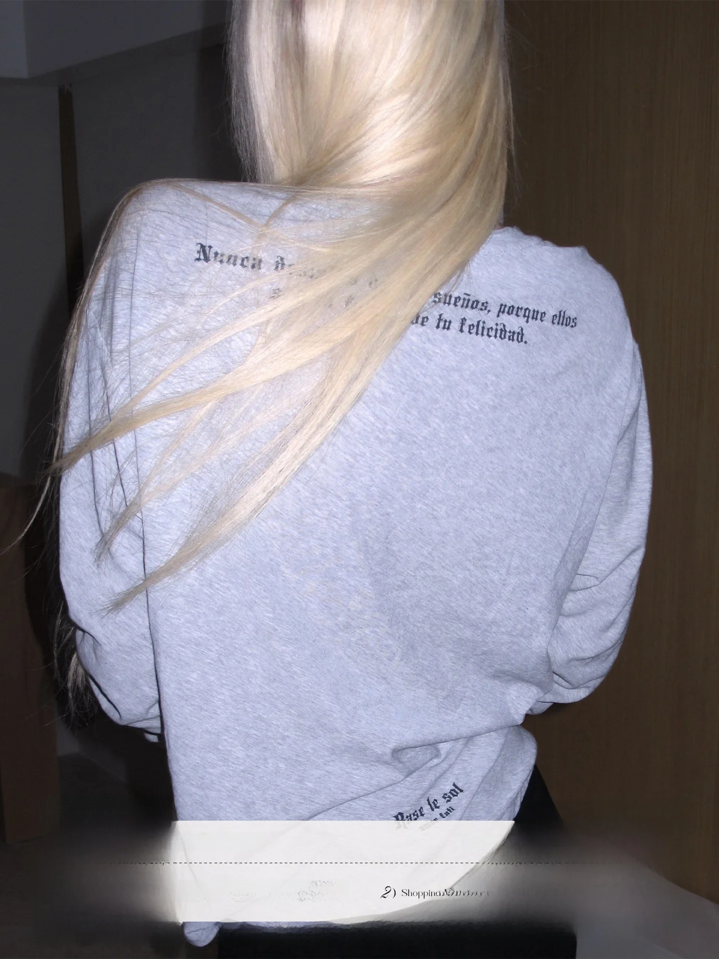 

Rase Le Sol Mist Notes American Retro Grey Print Long Sleeve Loose Lazy T-shirt Women's Cotton round Neck Casual Top