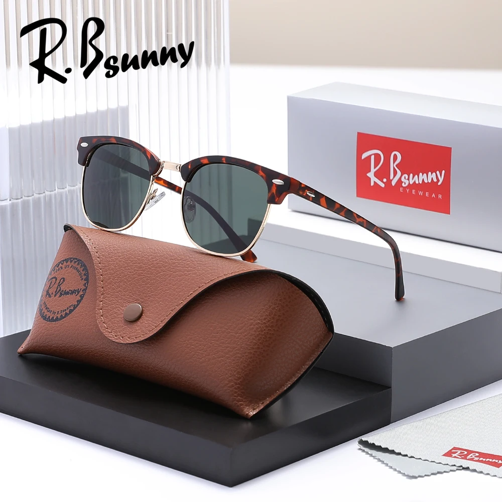 RBsunny Classic Polarized Sunglasses Men Women Retro Half Frame UV400 Glasses Male Popular Anti-glare Travel Driving Eyewear