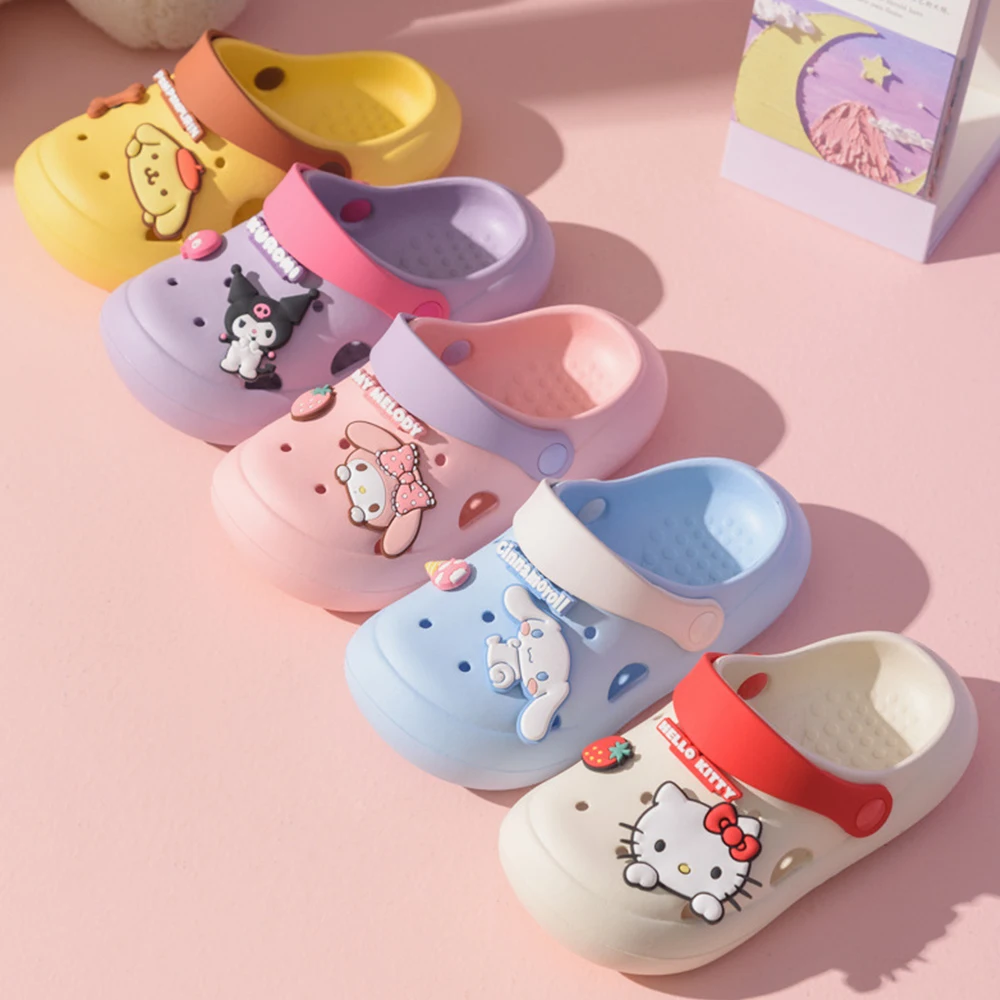 Kawaii Childrens Slippers Anime Cute Kuromi My Melody Cinnamoroll Cartoon Summer Sandals Outdoors Beach Garden Anti-Slip Sandals