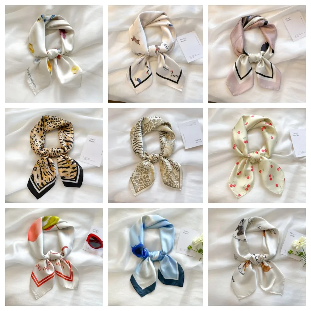 Copricapo Sciarpa per capelli con fiori sfocati di ciliegia Graziosa fascia per capelli morbida per cuccioli Turbante quadrato Sciarpe a farfalla Streetwear