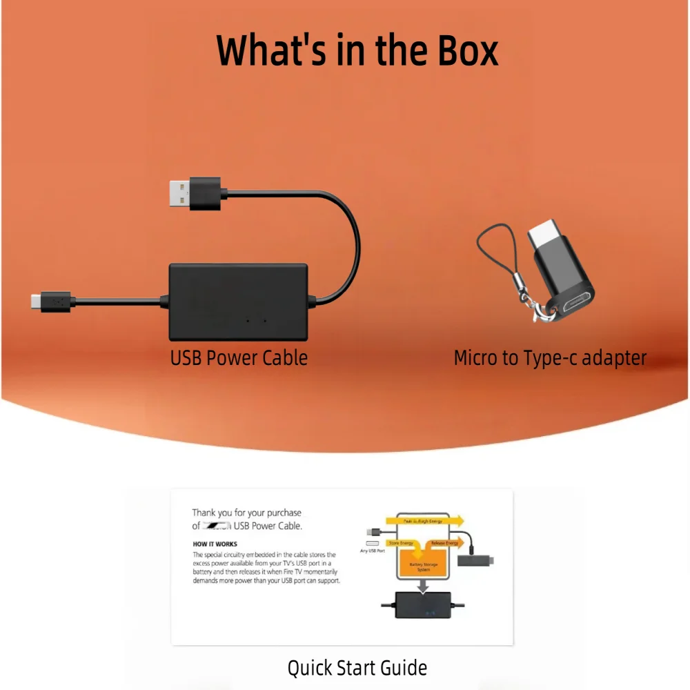 Adapter kabla zasilającego do Amazon Fire TV, Xiaomi Google TV Streamer 4K Chromecast Streaming Stick - eliminuje potrzebę użycia zasilacza sieciowego.