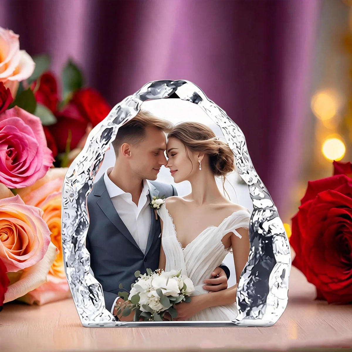 Custom Photo Crystal Mountain Decor Laser Engraved Crystal Ornament Personalized Wedding Birthday Christmas Gift Souvenir