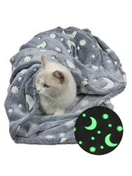 Star Moon Dog Throw Blanket Glow in The Dark, Pet Throw Blankets Luminous, Soft Plush Glow Throw Blankets for Dogs Puppy Cats