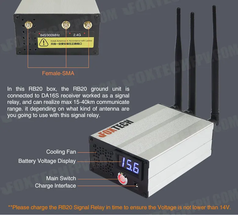 15-40km Range DA16S+ Radio Controller with RB20 Signal Relay System