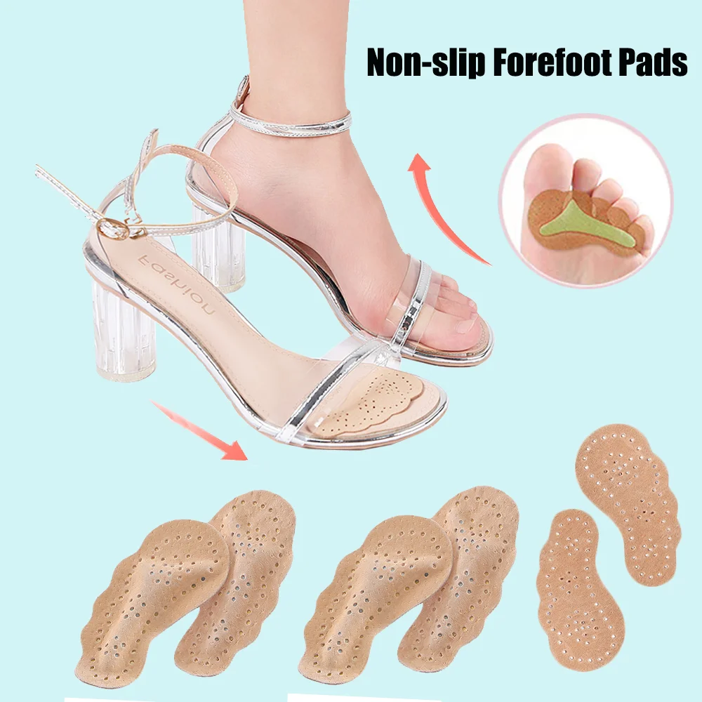 

2 Pair Leather Non-slip Insoles for Women Shoes Inserts High Heels Sandals Stickers for Shoes Self-adhesive Forefoot Gel Pads