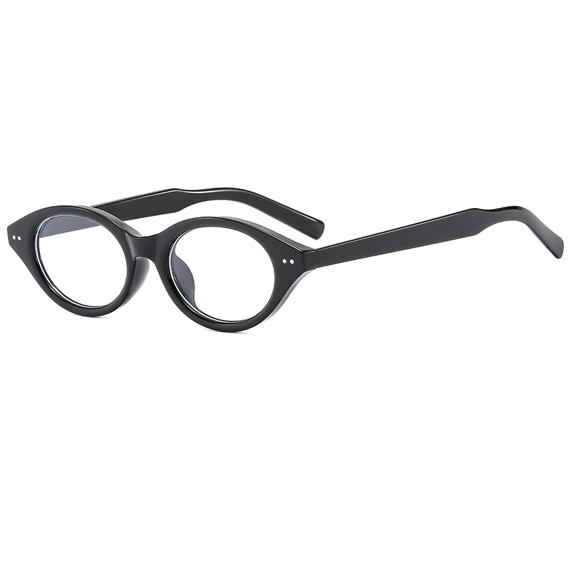 Retro Fashion Trend Oval Small Black Frame Glasses With Natural Ins Decoration For Face Shape,Anti Blue Light Flat Glasses3857