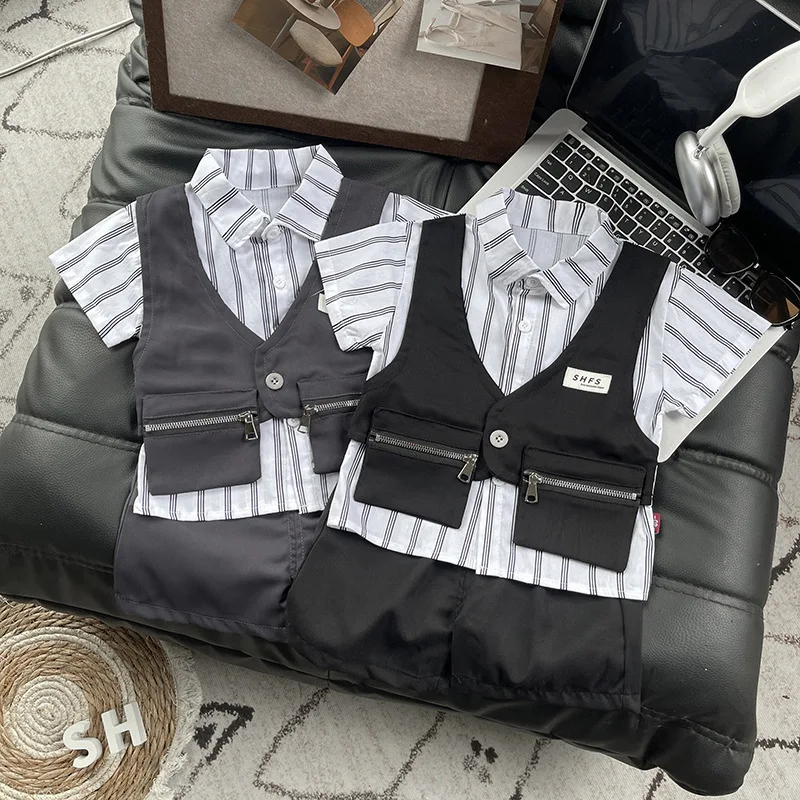 1 سنة الصبي عيد ميلاد الزي 2026 جديد الصيف الأطفال مزدوجة سستة جيب تي شيرتات قصيرة الاكمام بلوزات والسراويل قطعتين مجموعة #6