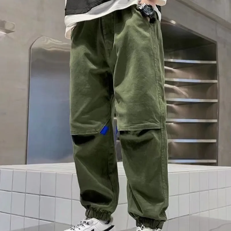 New Summer Children Pants Little Boys Trend Hip Hop Bind Feet Long Pants Handsome Fried Street Children Work Pants 110-170cm