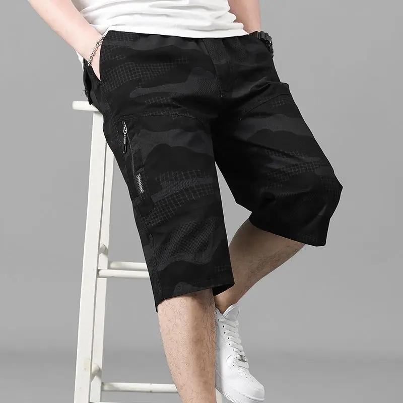 Men's Camouflage Cotton Capri Pants Multi-Pocket Loose Casual Summer Plus Size Cargo Shorts