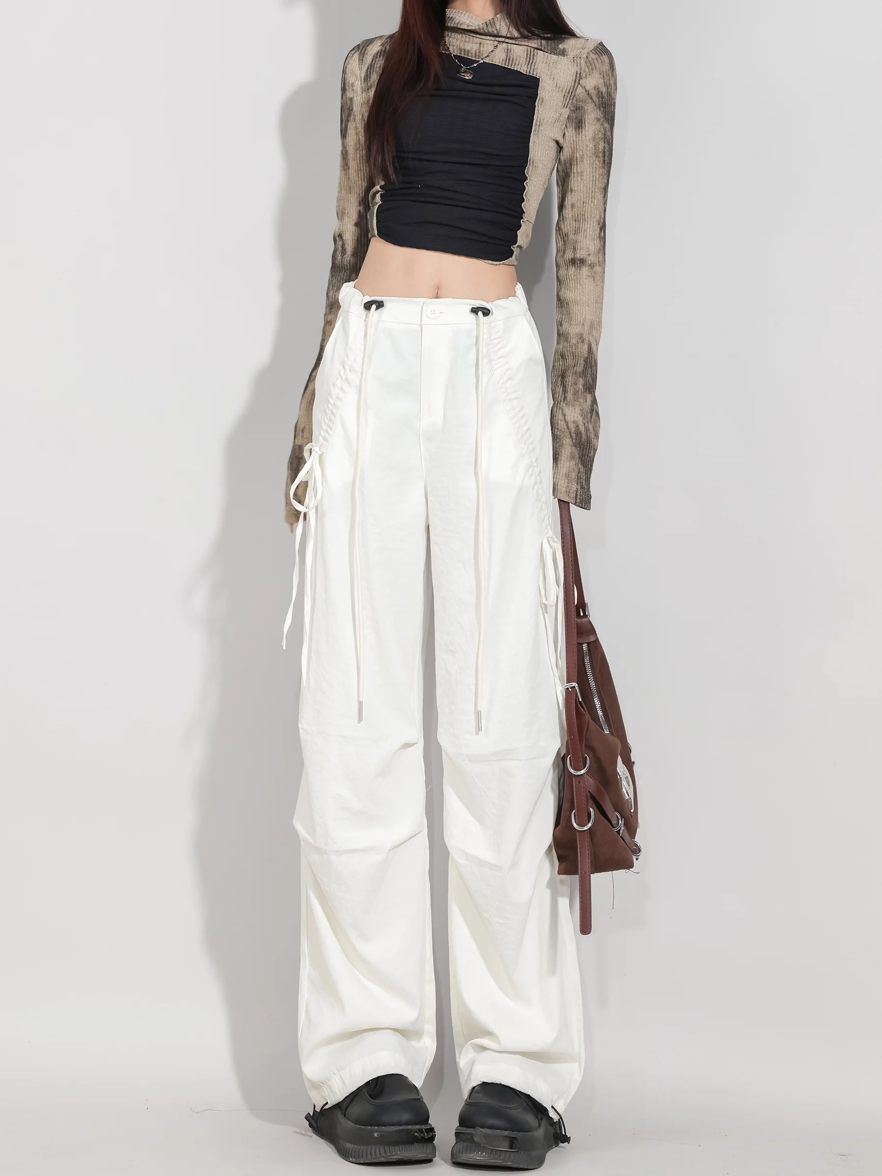 White American High Waist Wide Leg Work Pants Women Loose Slimming Design Casual Pants Spring Autumn New Style Casual Pants