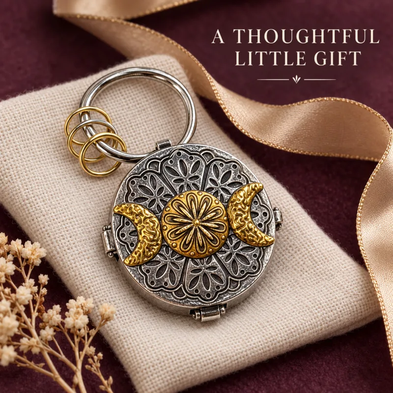 Vintage Triple Moon Locket Pendant Silver Tone Round Amulet Necklace Charms Crystal Holder Wicca Gothic Jewelry Gift For Women