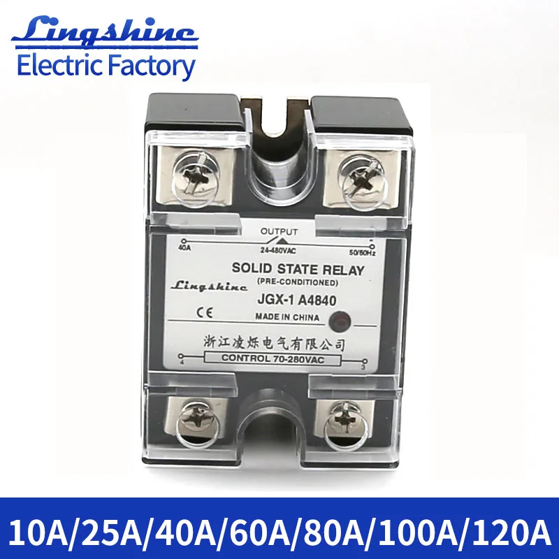 

Single-Phase Solid State Relay SSR-10A/25A/40A/60A/80A/100A/120A AC controlled AC Output 24-480VAC