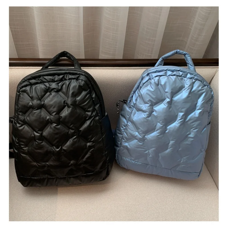 Sacos de ombro de penas de algodão para mulheres, mochila espacial, design de grande capacidade, bolsa de escola feminina, moda inverno