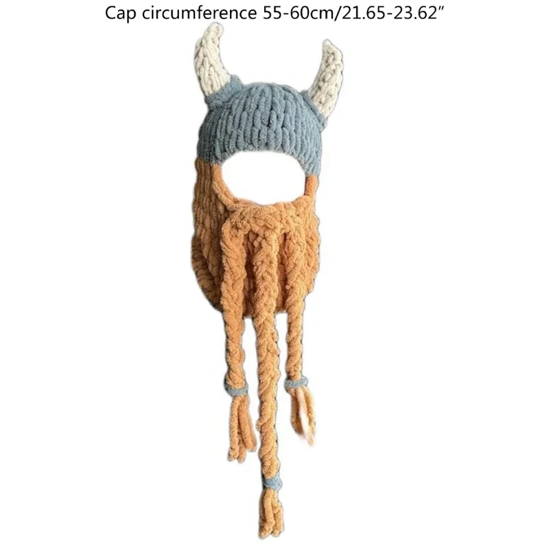 Novelty Knitted VikingHorn for Women Men Unisex Costume Pullover Balaclava Horn Hat Halloween Headgear Party Props Wholesale