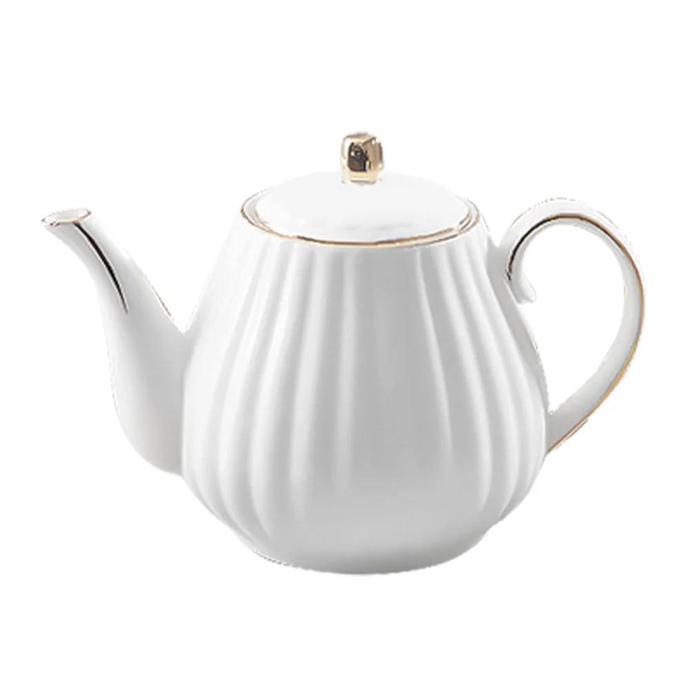 

White Ceramic Teapot with Gold Trim High Capacity for Tea Coffee Serving Delicate Teapot for Personal Use Or Gift Giving