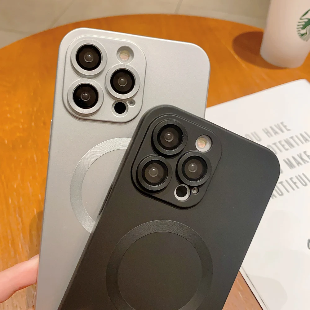For Magsafe Magnetic Wireless Charging Case for iPhone 17Air 16 15 14 13 12 11 Pro Max 7 8 Plus Soft Glass Lens Protection Cover