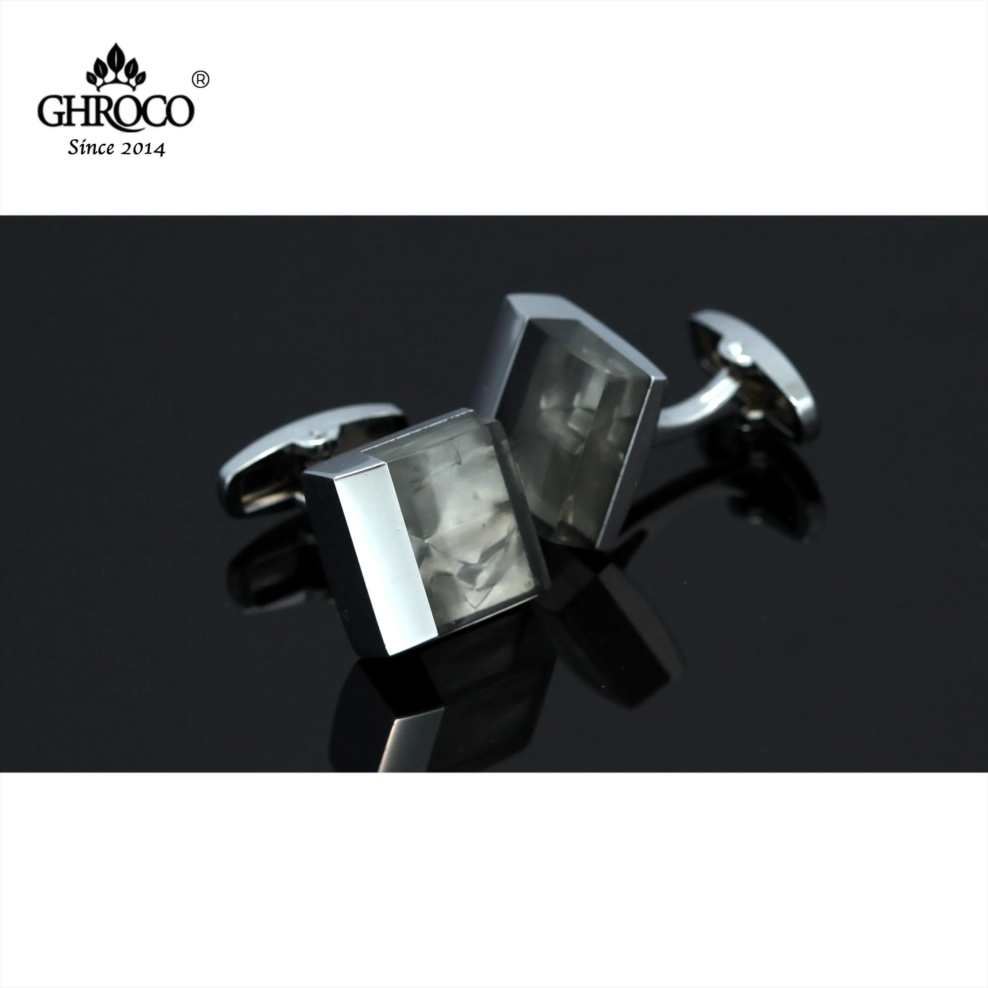 GHROCO High Quality Exquisite Square Shape Metal Side  Drop Epoxy French Shirt Cufflinks Fashion Luxury Gifts for Business Men