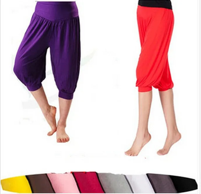 1pcs/lot woman modal yoga pants female summer solid belly dancing calf length pants