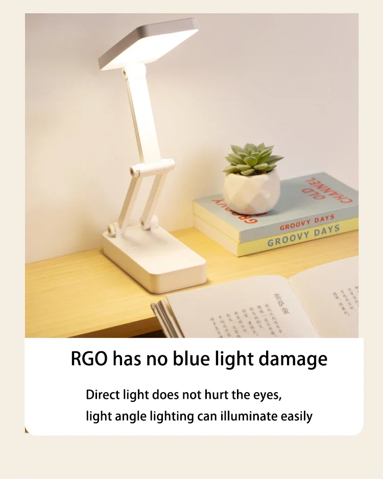 Lâmpada de mesa dobrável portátil, proteção ocular com escurecimento de três tons, 2000mAh, recarregável por USB, adequada para mesa de estudante