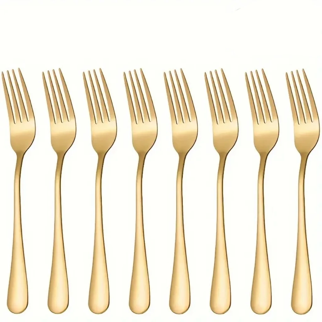 

8-Piece Golden Dinner Forks Set, Stainless Steel, Polished, Dishwasher Safe, Salad & Fruit Forks for Kitchen & Dining