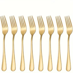 8-Piece Golden Dinner Forks Set, Stainless Steel, Polished, Dishwasher Safe, Salad & Fruit Forks for Kitchen & Dining
