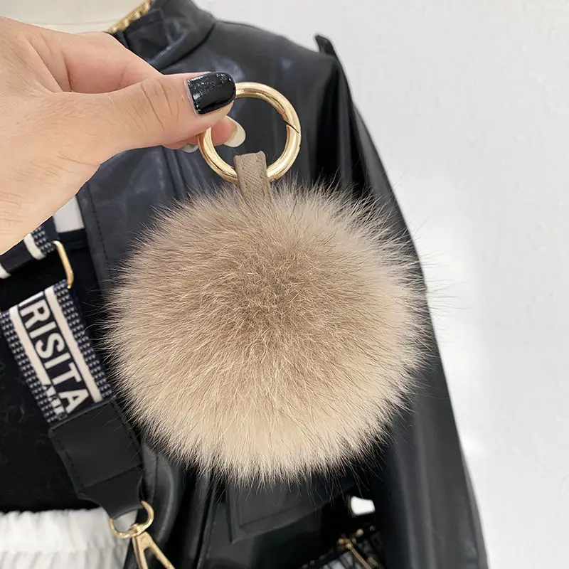 Fluffy Real Fox Fur Ball Poms Keychain For Women Luxury Pompom Keyring Accessories Bag Decoration Emo Trinket Jewelry Gifts