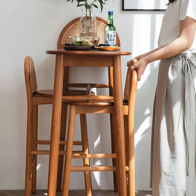 Nordic Solid Wood Bar, Table, Bar and Chair Combination, Cherry Wood Household Narrow Strip Dining Table, High Table