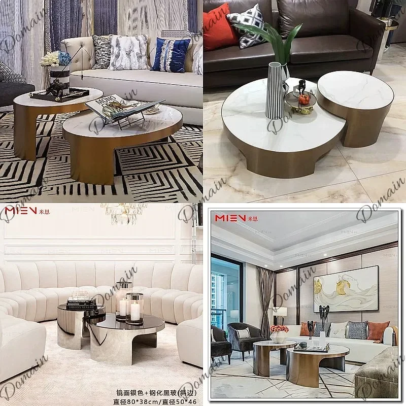BJ Nordic High And Low Marble Coffee Table Simple Round Stainless Steel Metal Mother And Child Size Combination Coffee Table
