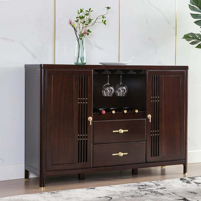New Chinese-style solid wood dining side cabinet simple modern shelf living room