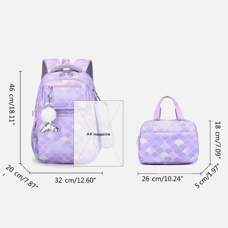 Set Tas Sekolah Bermotif Trendi untuk Ransel Tas Makan Siang Portabel dan Tempat Pensil E74B