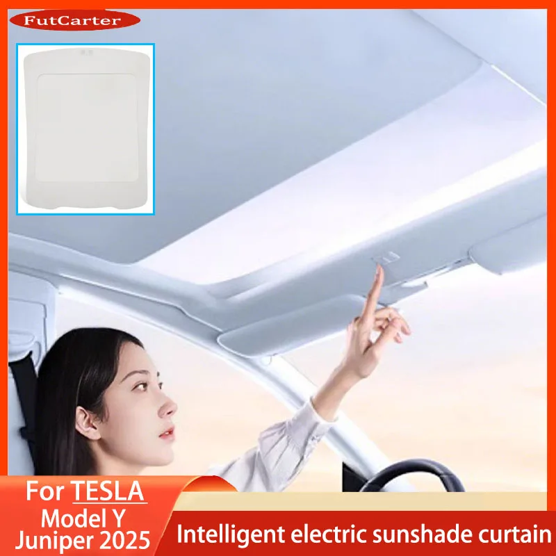 

For Tesla ModelY Juniper2025+Panoramic Electric Sunshade Integrated Car Roof UV protect Retractable Sun Visor Interior Accessor
