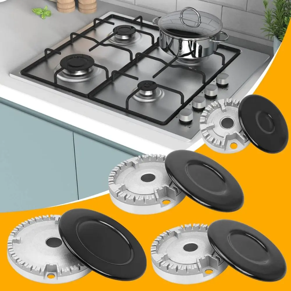 1Set Gas Burner Flame Cap Cooker Hat Set Upgraded Oven Gas Hob Burner Stove Lid Fits Most Gas Stove Burners Replacement Kit