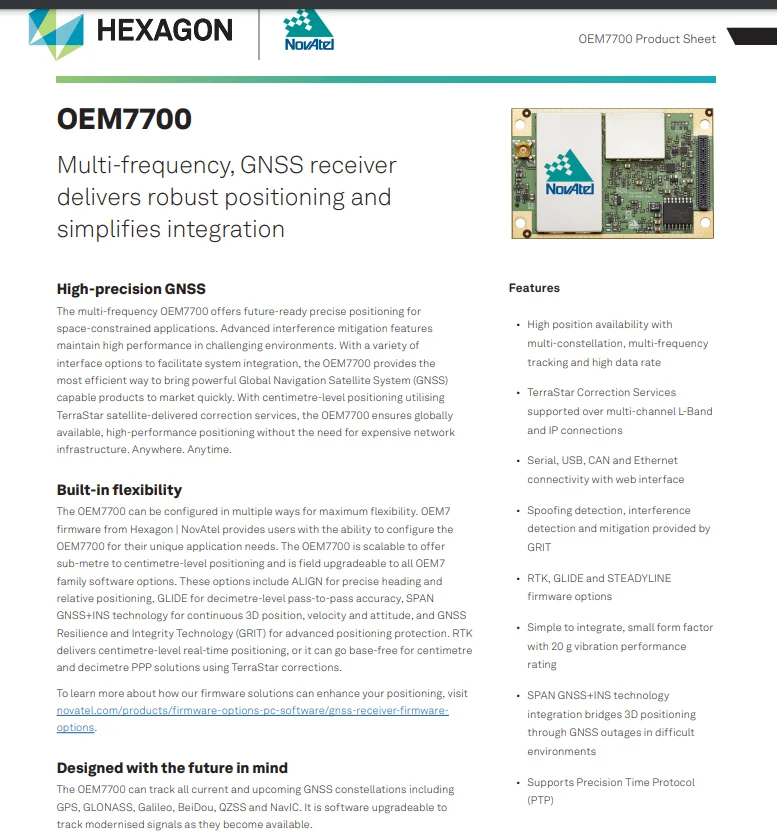 NovAtel OEM7700 Quad System Multi Frequency Board OEM7700-FFN-RNN-5BN GNSS Board OEM7700