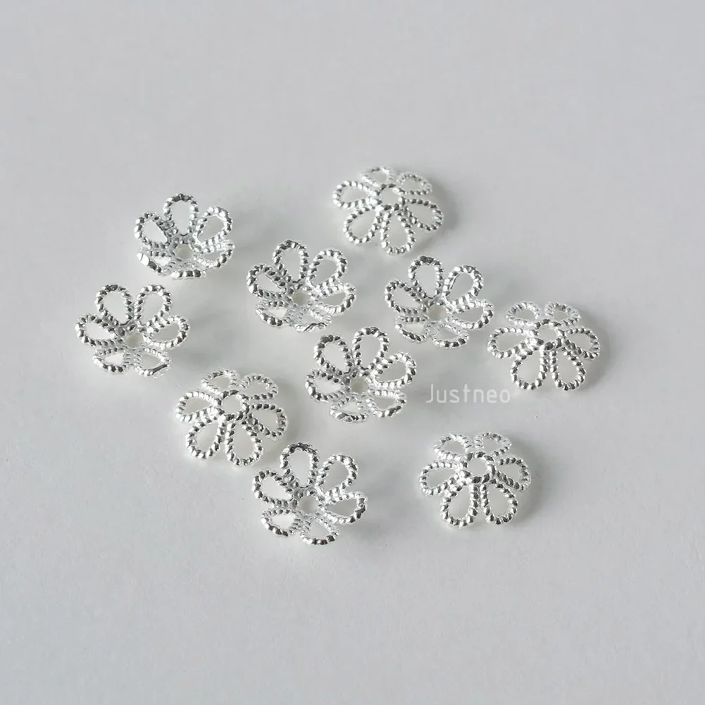 Solid 925 Sterling Silver Bead Caps Twisted Plum Flower Spacer Beads Findings for Jewelry
