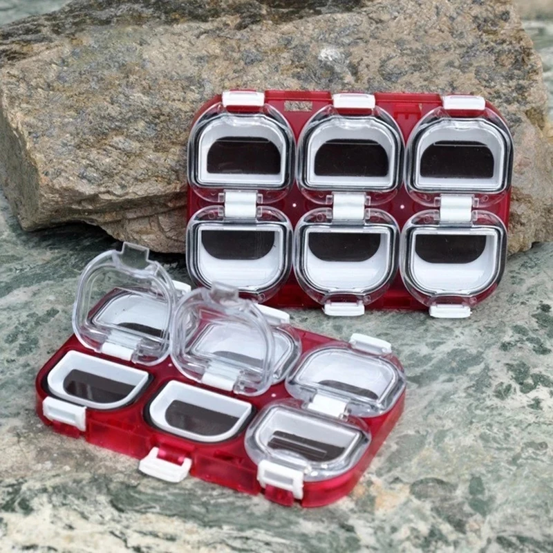 11CMx7.5CMx1.2CM Red/Black with Magnet Fish Hook Box 6Compartment Plastic Fish Hook Storage Box fishing accessories professional