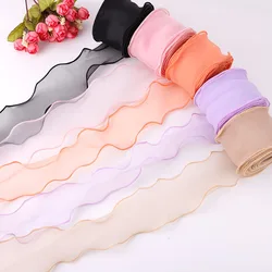 1/2/5 Yards Effen Kleur Polyester Golvend Kant 6CM DIY Kleding Naaibenodigdheden Boog Knoop Handgemaakte lint Kant Kleding Accessoires
