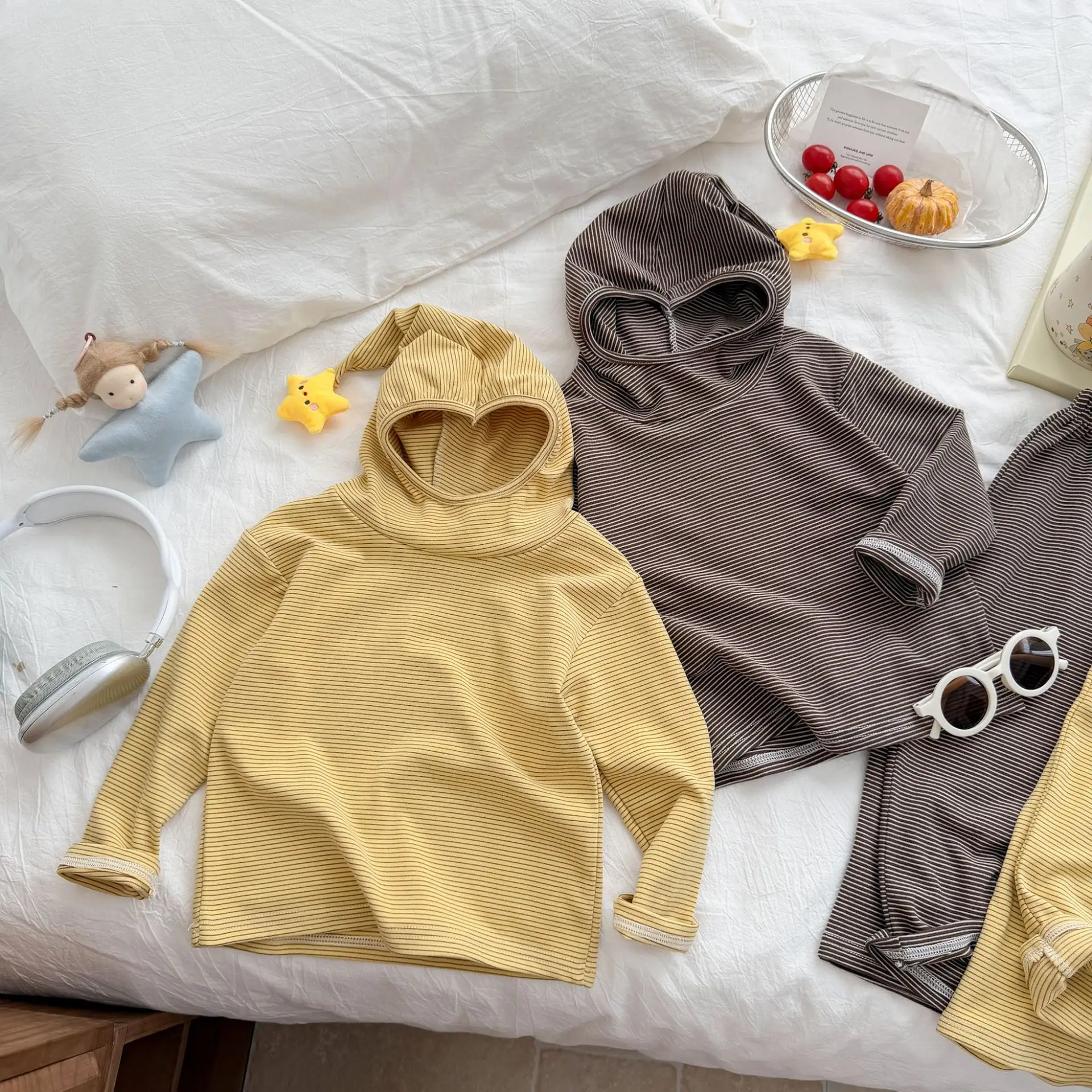 Kinder Jungen Mädchen Gestreifte Kleidungssets 2026 Neue Herbst Niedliche 3D-Stern-Dekoration Kapuzen-Langarm-Oberteil+Hose 2-teiliges Freizeit-Outfit für Kinder – Detail 8