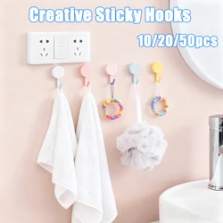 10pcs Multifunctional Wall-Mounted Round Hooks Free Punching Seamless Paste Storage Rack Kitchen Bathroom Household Ring Hange